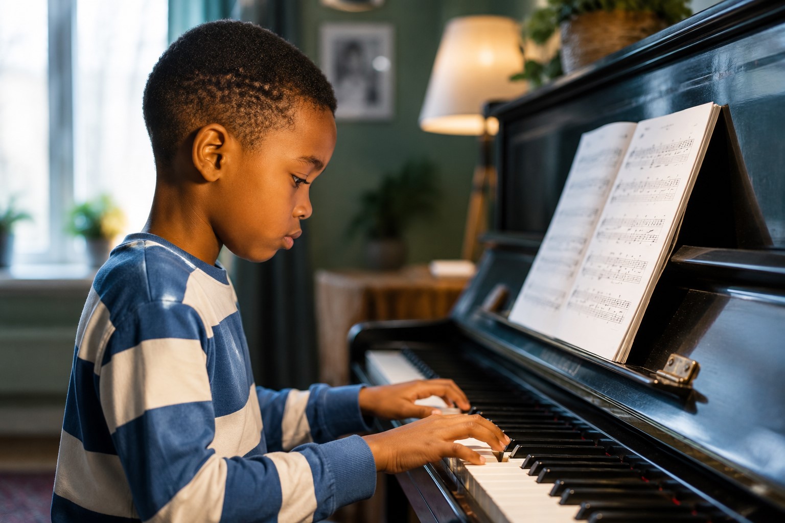 Student practising at the piano